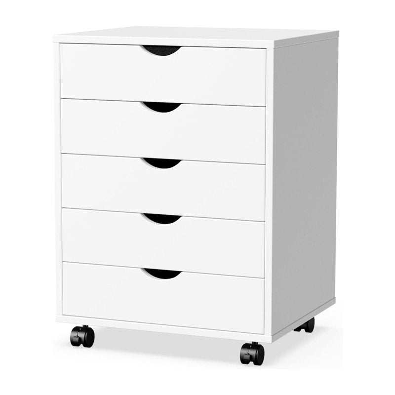 5-Drawer Wooden File Cabinet with Lockable Wheels - Home Office Storage Organizer