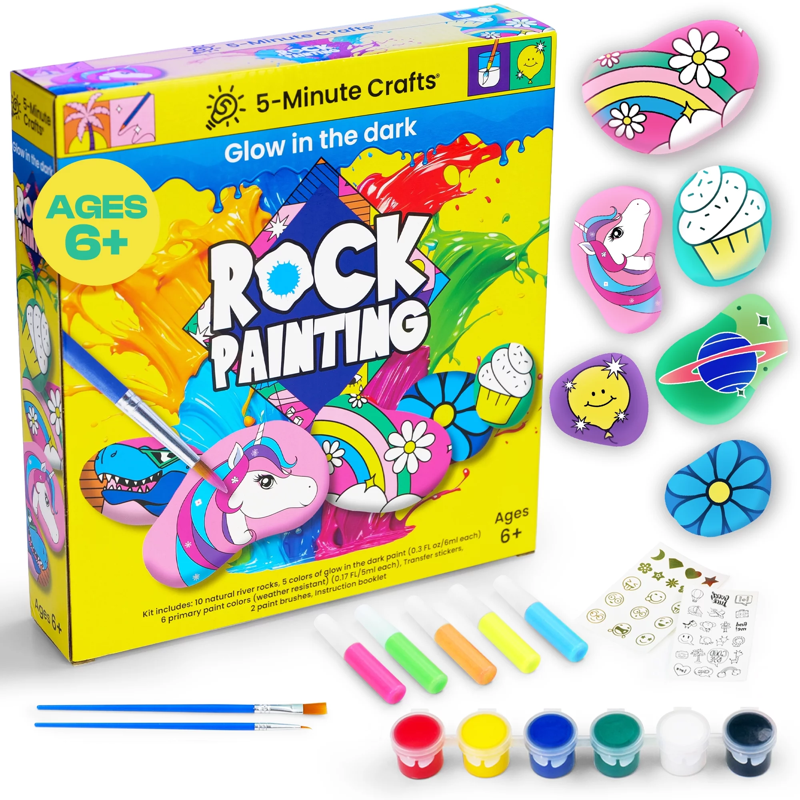 Glow in The Dark Rock Painting Kit for Kids - Arts & Crafts Set with 10 River Rocks