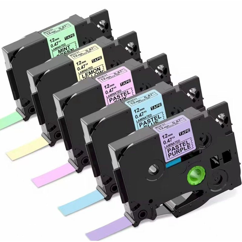 5 Pack 12mm Laminated Label Tapes for Brother P-Touch Label Makers