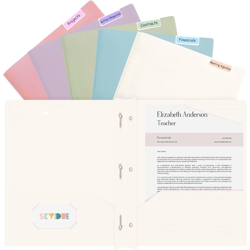 5 Pack Pastel Plastic Pocket Folders with 3 Prongs, Letter Size Office & School Organizers