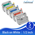 5 Pack Compatible 12mm Label Tape for Brother P Touch M-K231 M-K431 M-K531 M-K631 M-K731