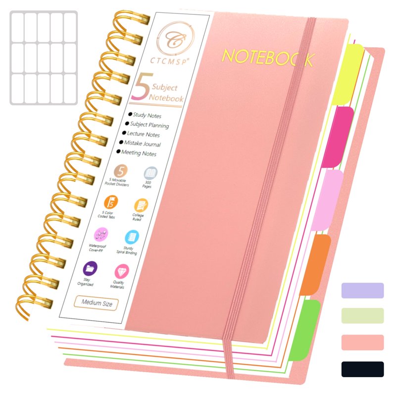 Multi-Subject Spiral Notebook with Removable Dividers - A5 300 Pages