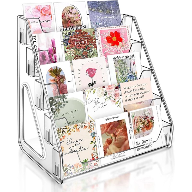 5-Tier Acrylic Greeting Card Display Stand for Retail & Home Use