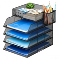 5-Tier Mesh Desk Organizer with Pen Holder - Office Document and Mail Sorter
