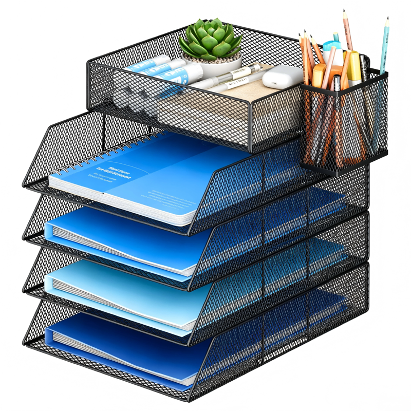 5-Tier Mesh Desk Organizer with Pen Holder - Office Document and Mail Sorter
