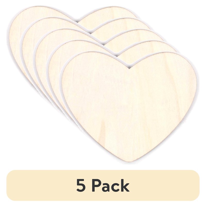 Wooden Heart Shape Craft Embellishment - 5 Pack for DIY Decor & Projects
