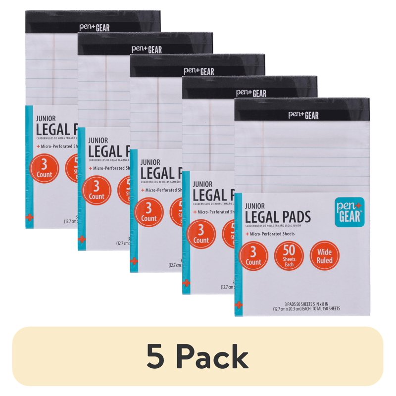 Legal Pads Pack of 3 - White Wide Ruled 50 Sheets Portable Notebooks