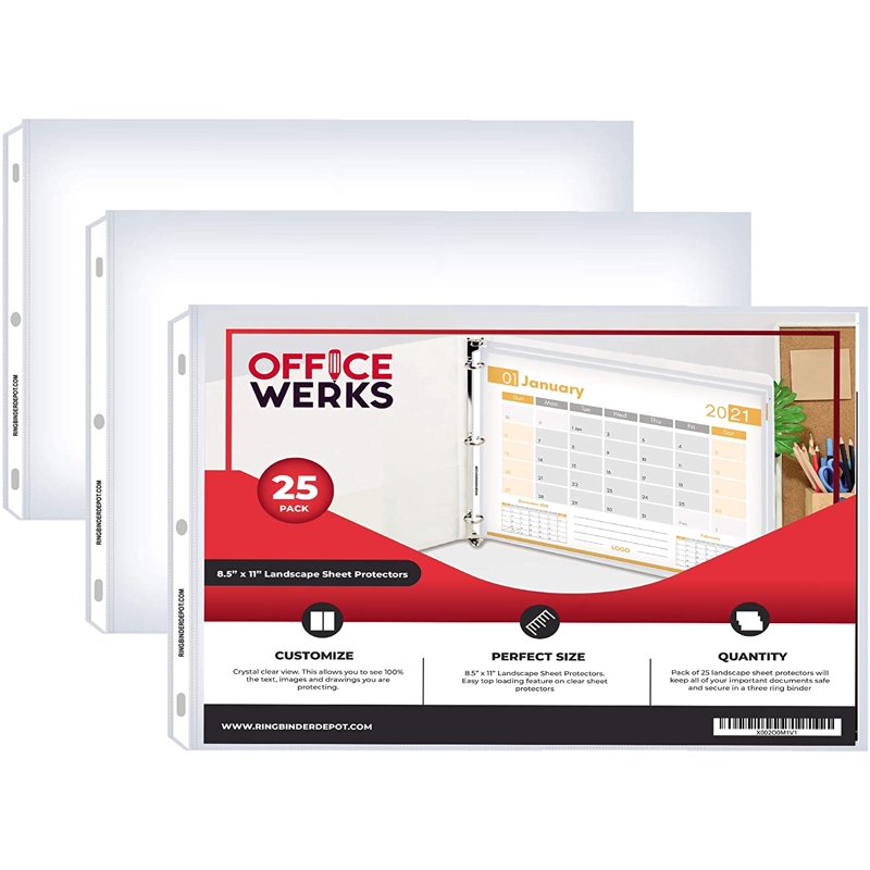 50 Micron Clear Landscape Sheet Protectors 8.5x11 Pack of 25 - Archival Safe