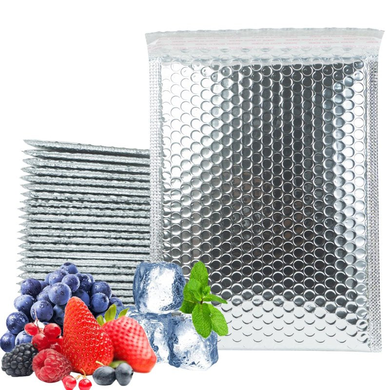 50 Pack Insulated Silver Metallic Bubble Mailers - Self Seal Padded Envelopes