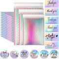 Metallic Bubble Mailers 50 Pcs with Thank You Cards & Stickers - Holographic Self-Sealing Envelopes for Small Business Shipping
