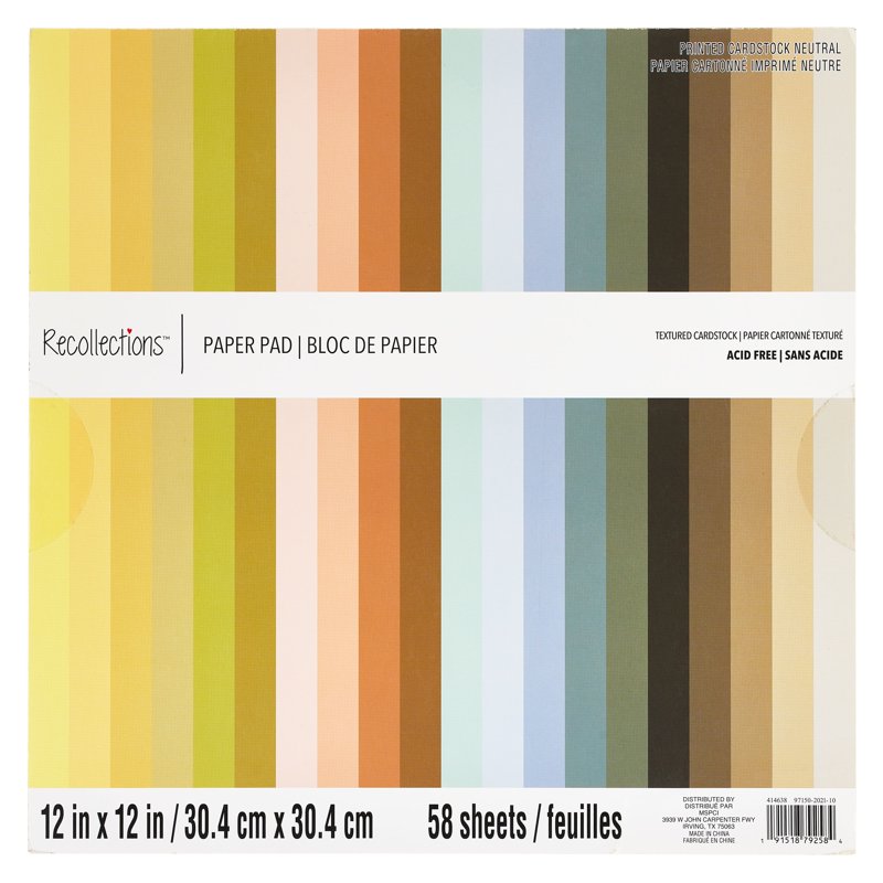 Neutral 12x12 Paper Pad for Scrapbooking and Crafts - Acid Free, 50 Sheets