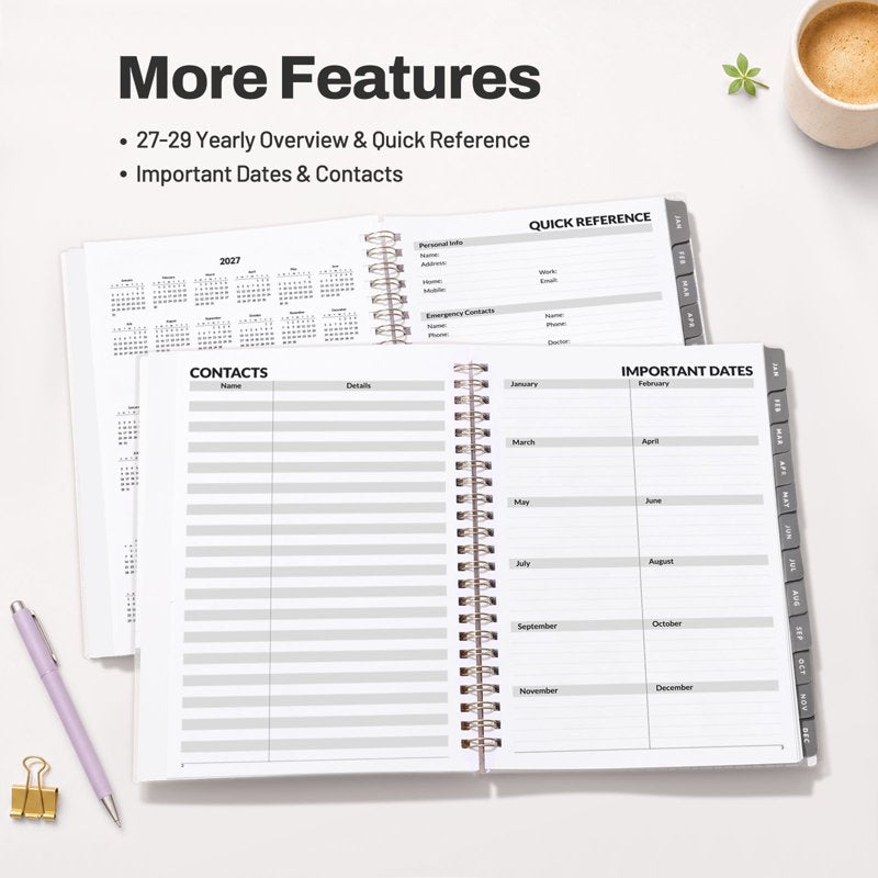 2027 Weekly & Monthly Planner - Spiral Bound, Portable Agenda, Black, 6.4x8.3 Inches