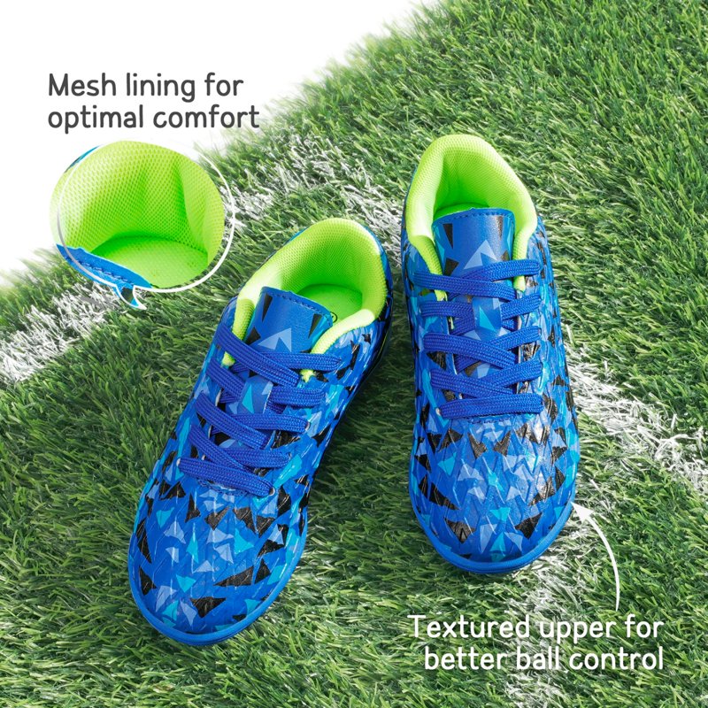 Dream Pairs Kids Turf Soccer Cleats - Lace-Up Indoor Soccer Shoes 12.5 Royal Blue Neon Green