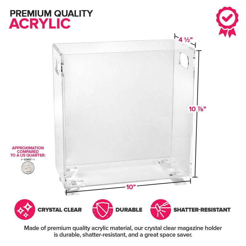 Acrylic Magazine Holder - Crystal Clear, Shatterproof, Space Saver for Office & Home