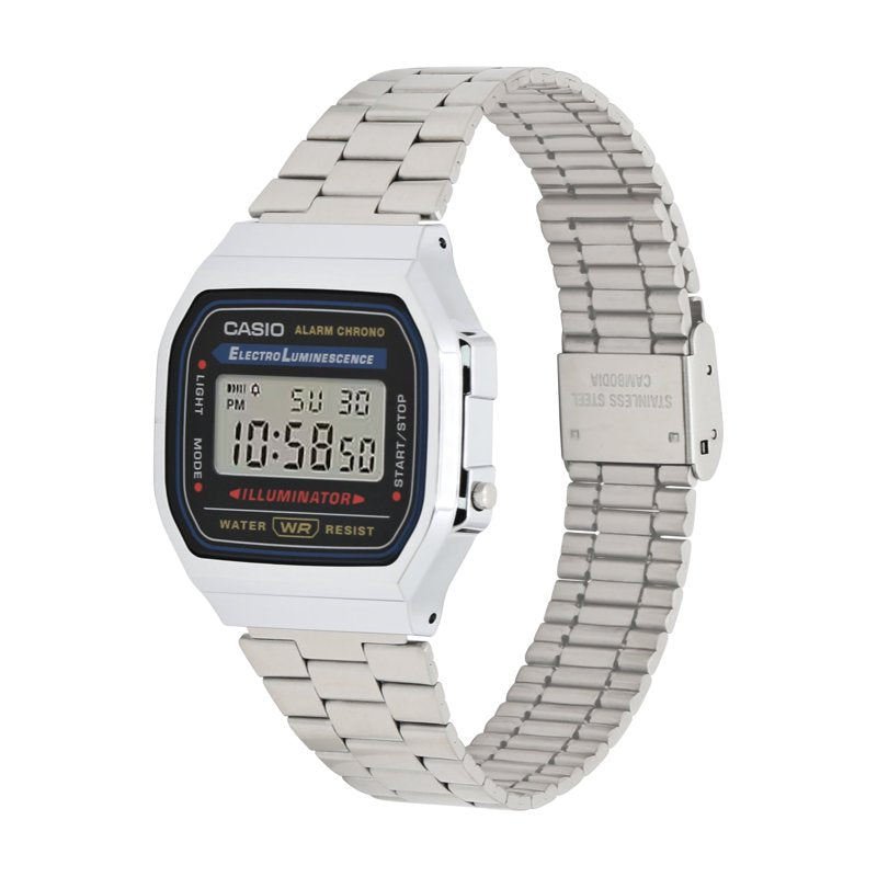 Men's Stainless Steel Watch with Digital Features - Silver & Black