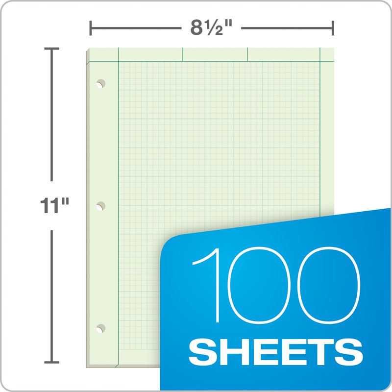 Engineering Computation Pad 8.5x11 Green Tint Paper 100 Sheets, 3-Hole Punched