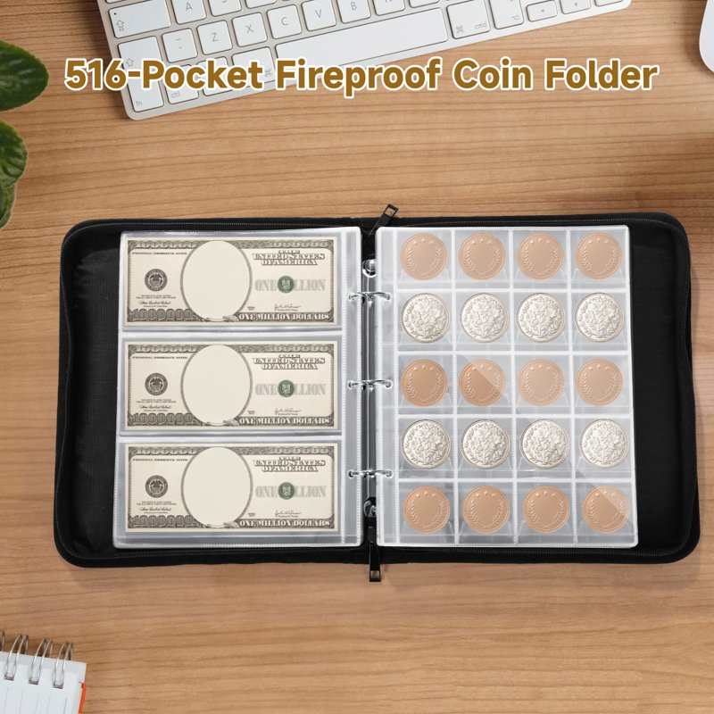 Fireproof Coin and Banknote Storage Folder with Zipper & Hard Shell - 11.22x9.25in