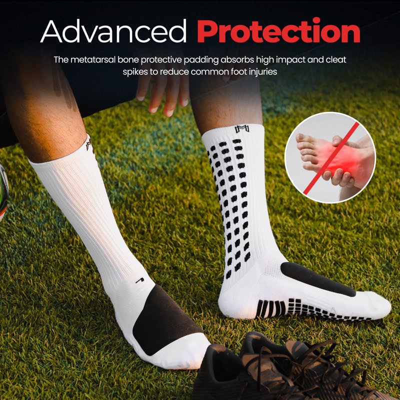 Protective Athletic Grip Sock with Metatarsal Padding & Non-Slip Grip for Soccer & Sports