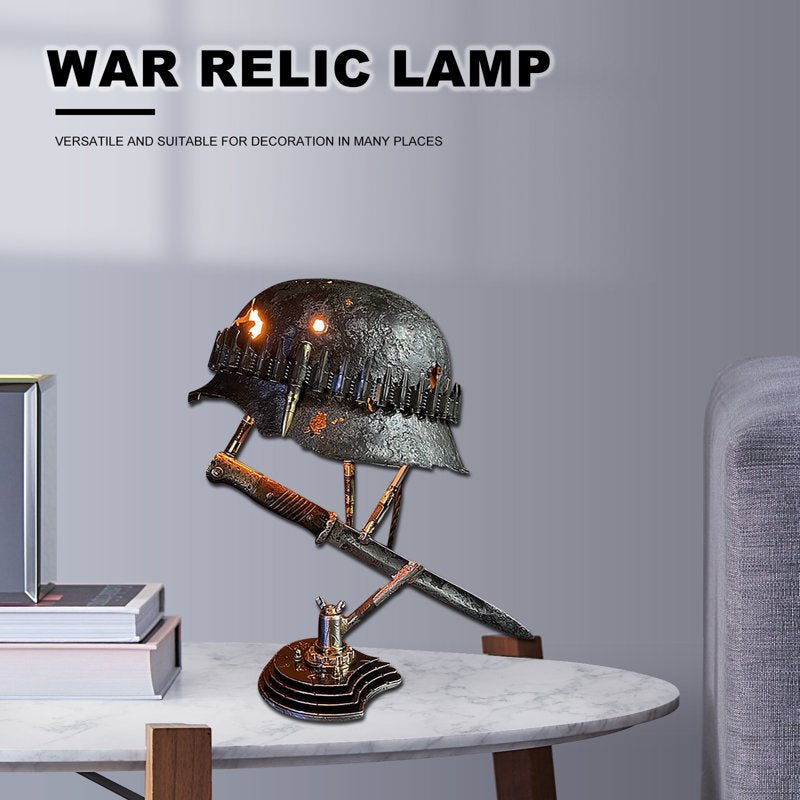 War Relic Helmets Table Lamp - Resin Combat Souvenir for Office & Home Decor