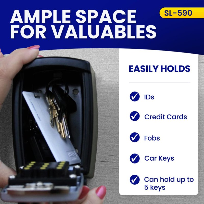 KeyGuard Wall Mount Lock Box for Keys - Secure Key Storage, Black