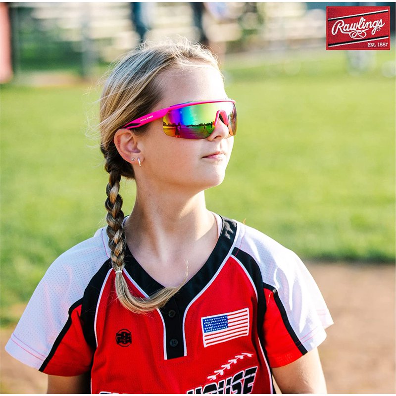Retro Vaporwave Baseball Shield Sunglasses Neon Pink Sunset - Sport Performance UV Protection
