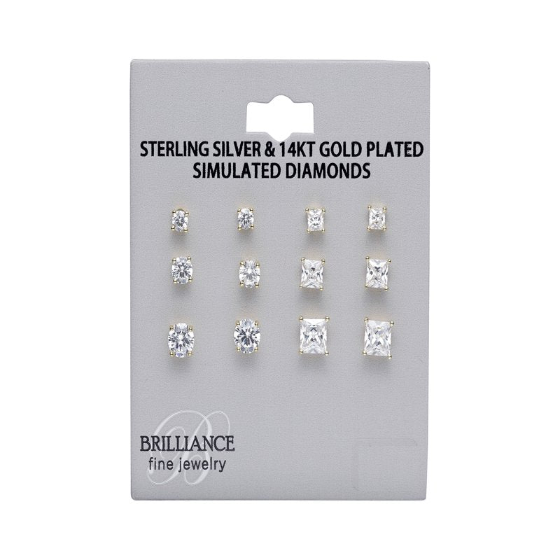 Simulated Diamond Earring Set in 14K Gold-Plated Sterling Silver - Multiple Sizes