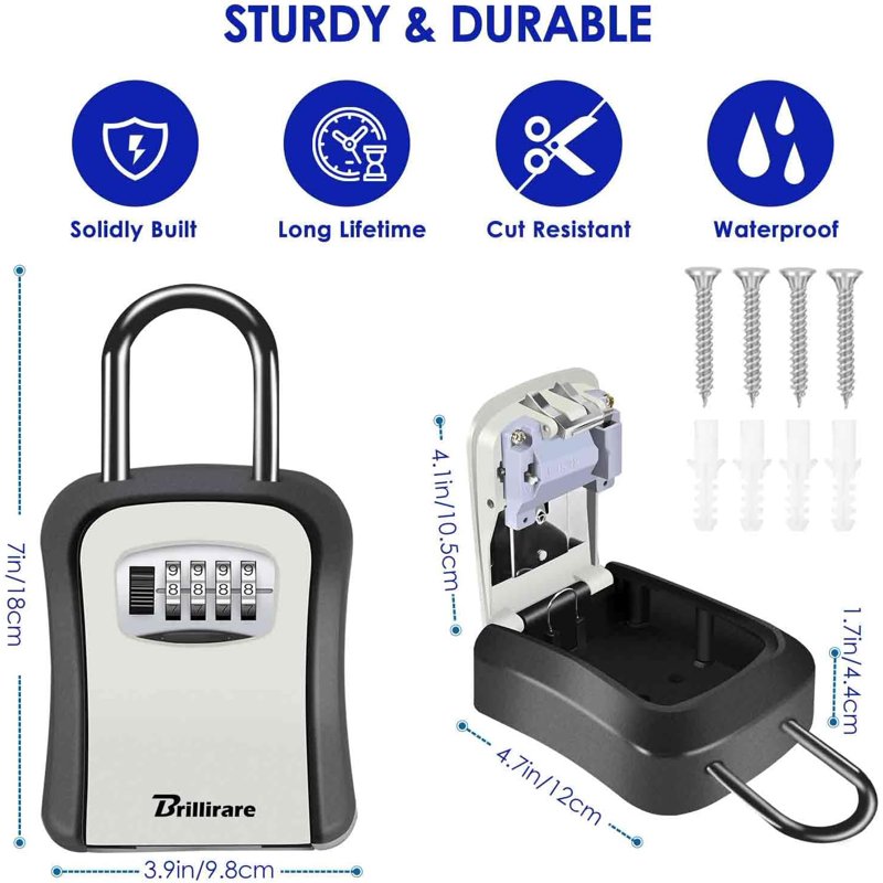 Waterproof 4-Digit Combination Key Lock Box Wall Mount Security Safe Grey