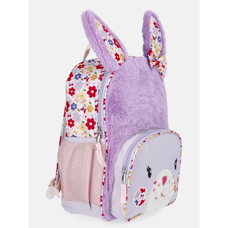 Toddler Floral Bunny Love Backpack - Soft Lilac, 13.5 Inch Kids School Bag