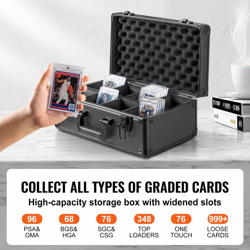 Graded Card Organizer Box with Lock, 4 Compartments for PSA, BGS, SGC Cards