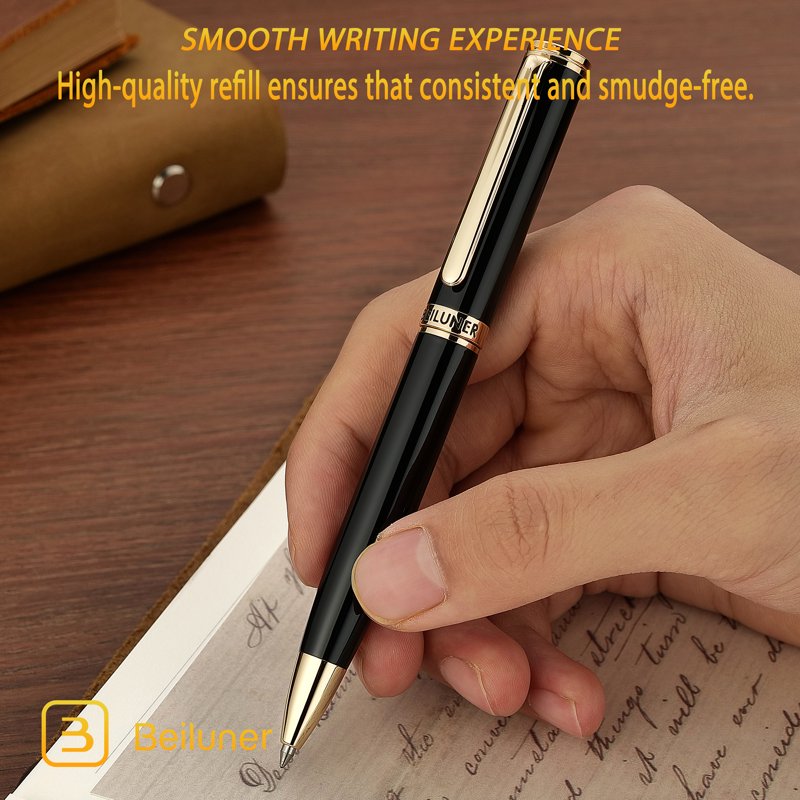Luxury Gel Pen Set with Gold Trim in Leather Box - Executive Office Writing Gift