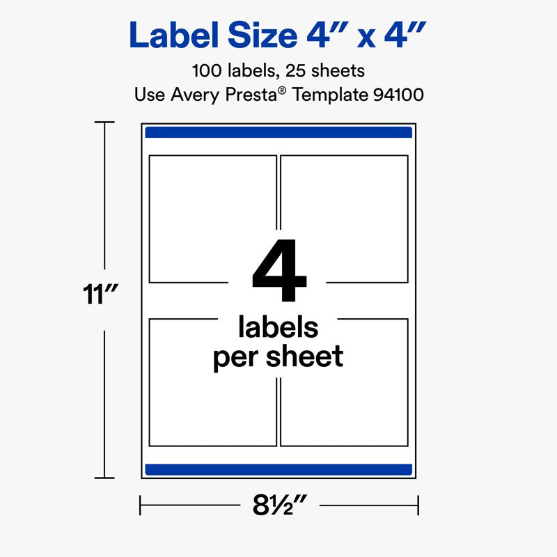 Square Printable Labels 4x4 Inches - Matte White, Permanent Adhesive, Bulk Pack