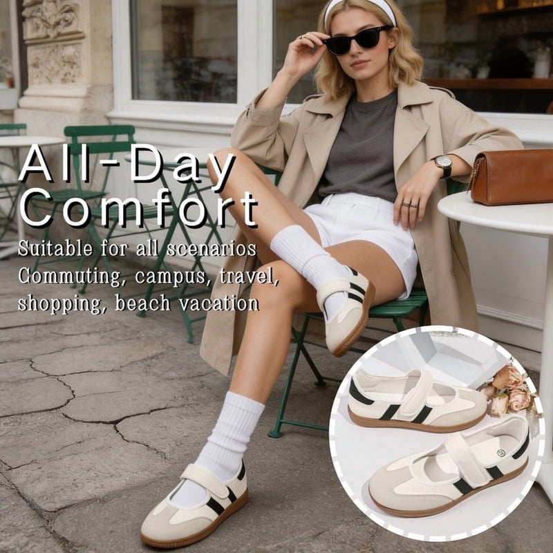 Women’s Mary Jane Style Casual Sneakers with Velcro Strap Non Slip Flat Sole