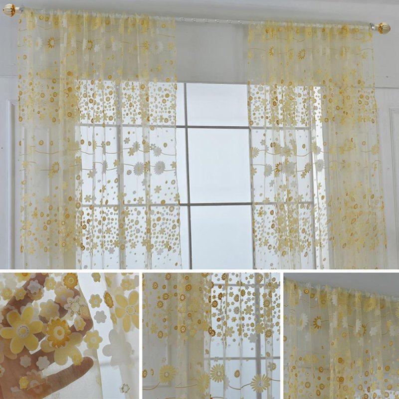 Bohemian Floral Sheer Curtains for Living Room & Bedroom - Farmhouse Window Drapes