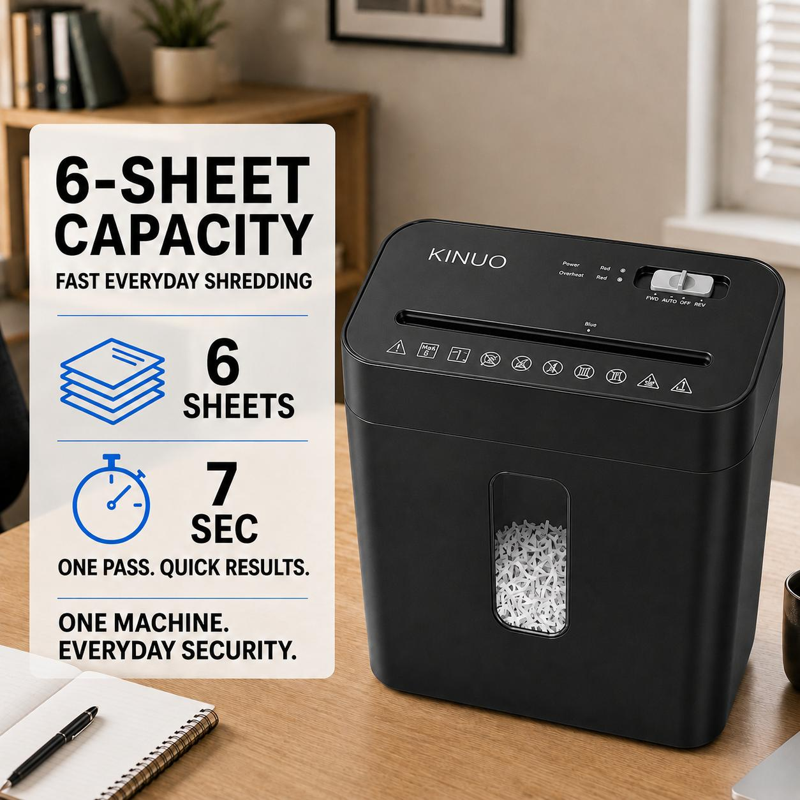 6-Sheet Cross-Cut Paper and Credit Card Shredder with 3.43-Gallon Bin for Home Office