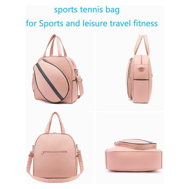 Multi-Compartment Tennis Racket Tote Bag for Sports & Travel - White & Pink
