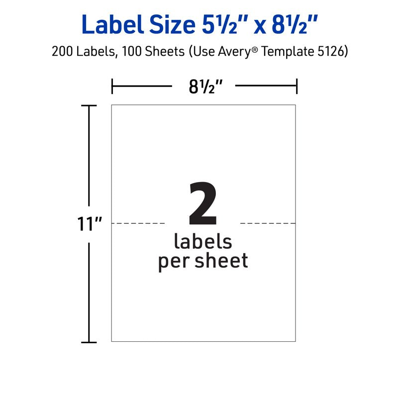 Avery 5126 Shipping Labels 5.5 x 8.5 Inches White 200 Pack - Permanent Adhesive