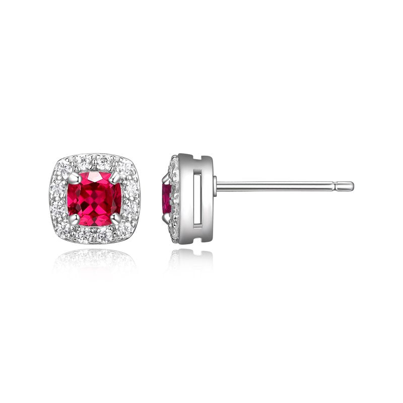 Women’s Platinum Over Sterling Silver Created Ruby CZ Stud Earrings