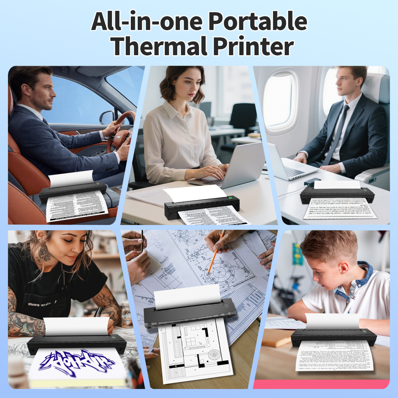 Portable Thermal Printer for Tattoo & Document Printing Wireless Inkless A4 B5