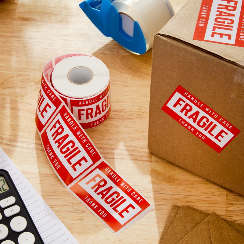 Fragile Shipping Labels - 250 Bright Red and White Stickers for Packing and Handling