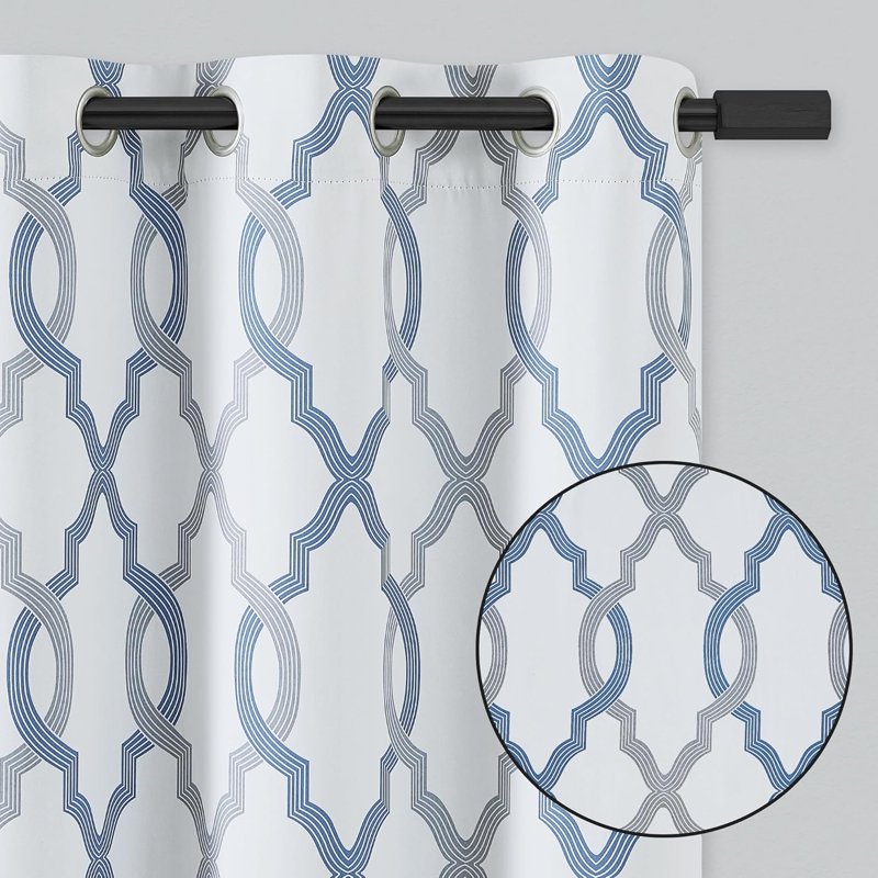 Blackout Grommet Top Curtains for Bedroom & Living Room - Insulated Drapes, Geometric Pattern, Multiple Sizes
