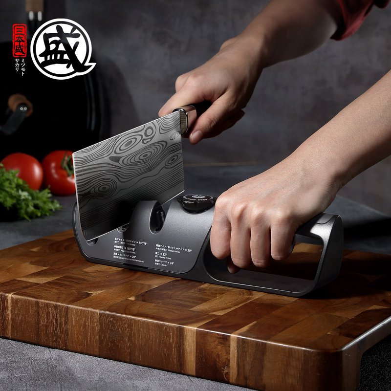 Mitsumoto Sakari Knife Sharpener with Adjustable 14°-24° Angle, 3-Slot Japanese Sharpening System - 27.2cm x 7.5cm x 5.3cm, Black