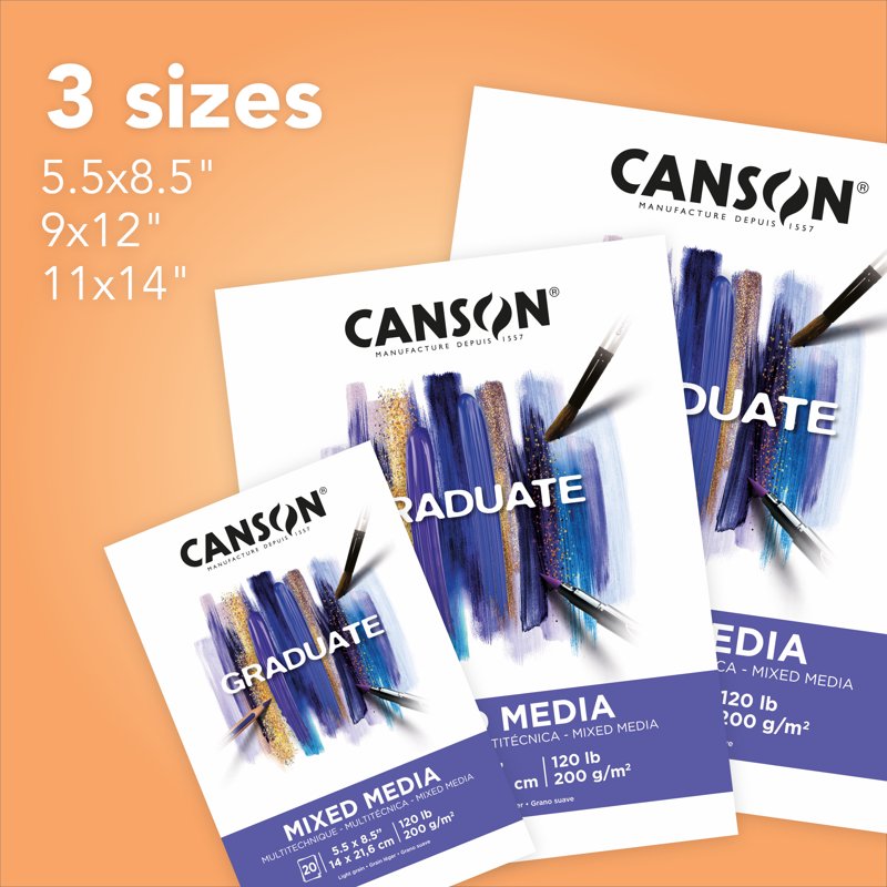 Canson Graduate Mixed Media Art Pad 9x12 Inch, 48 Sheets, Wire Bound for Artists & Students