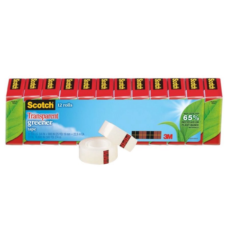 Scotch 612 1in Core Transparent Greener Tape - 12 Roll Pack
