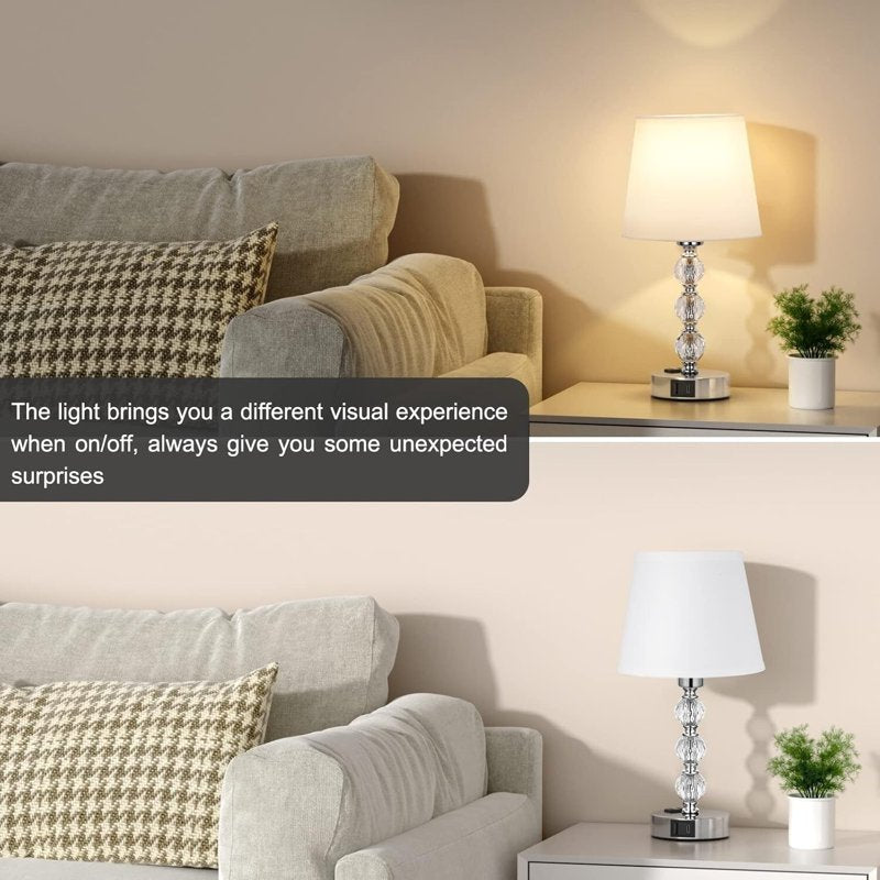 Set of 2 Touch Control Bedside Lamps with USB Charging Ports - Modern Crystal Design