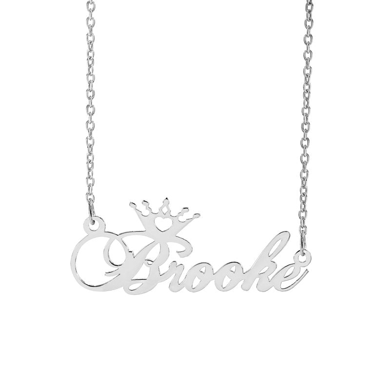 Personalized Crown Name Necklace - Sterling Silver or 14k Gold Plated, 18 Inch Chain