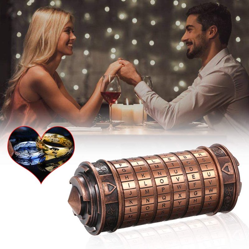 Mini Cryptex Lock Box for Jewelry & Gifts - Password Cylinder, Antique Bronze & Black