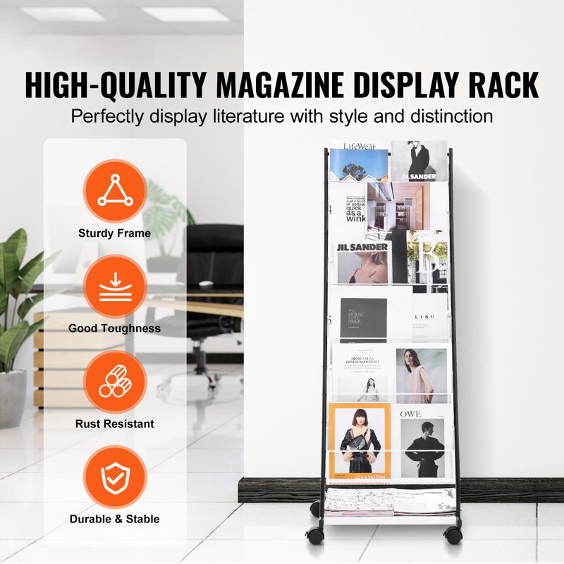 6-Tier Brochure Display Rack with Wheels - Magazine Literature Organizer