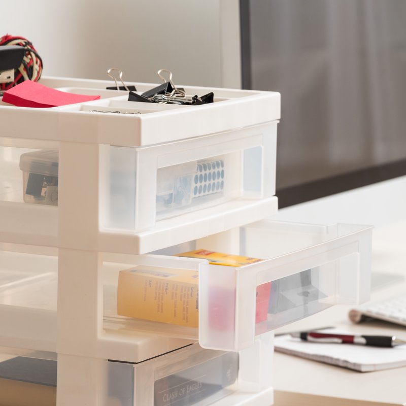Plastic Storage Rolling Cart with 7 Drawers, White Office Organizer