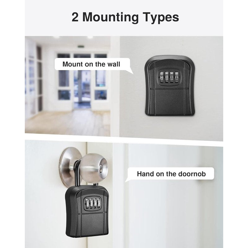Portable Wall-Mounted Key Lock Box with Combination Code, Weather-Resistant Metal Safe for Home & Office