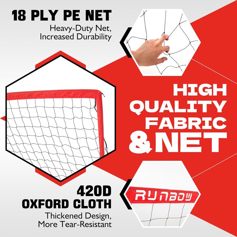 RUNBOW 12x6ft Portable Soccer Goal - Folding Metal Frame for Backyard, 1 Pack, Red